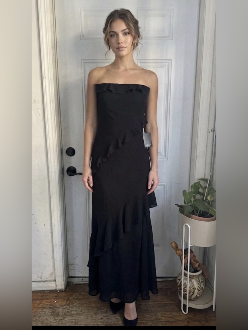 Lulus Black Off-The-Shoulder Ruffle Maxi Dress - Size L